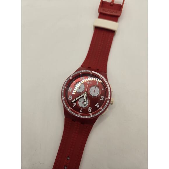 Swatch Spremuta Chronograph Red Dial Red Silicone 42mm Unisex Watch SUSR403. - Picture 7 of 12